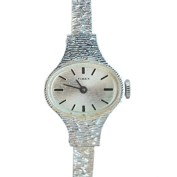 Vintage Timex Manual Wind Ladies Watch 22mm Silver Tone Open Cuff Bracelet - Picture 2 of 5